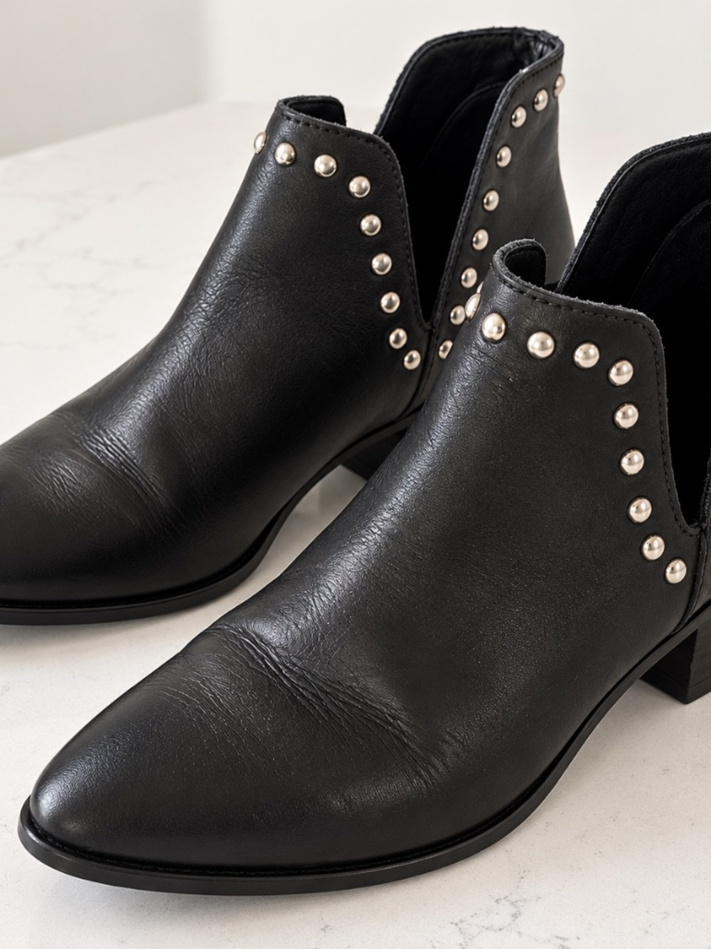 KAANAS Black Studded Ankle Boots Silver Western Moto Size 10